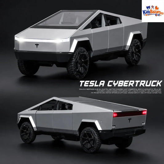 1:32 scale diecast Tesla Cybertruck toy model with openable front doors and light music