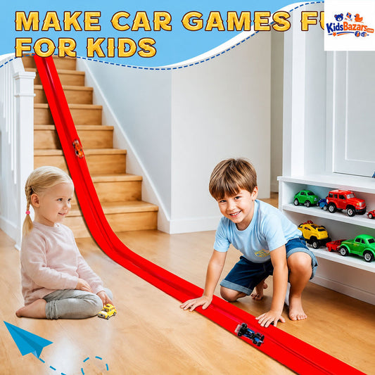 Flexible Double-track Race Children Toys DIY Track Racing Car Ramp Compatible 4 Cars Portable Rolls