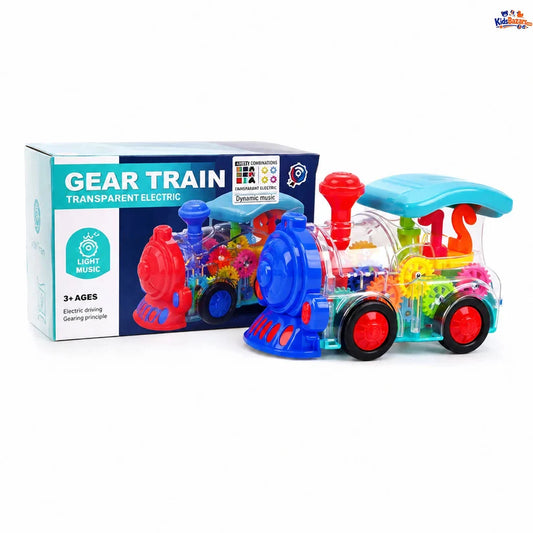 Gear Train Toy with Flashing Lights and Music, 360 Rotation, Battery Operated Bump and Go Car