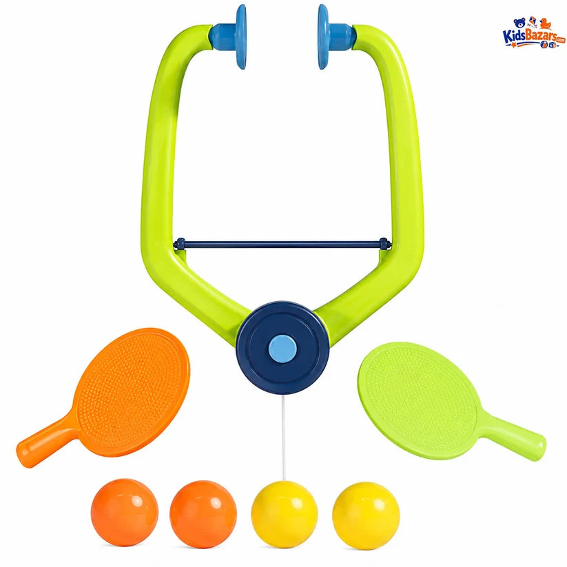 Indoor Hanging Table Tennis, Includes two paddles, balls, and a hanging mechanism to practice without a table