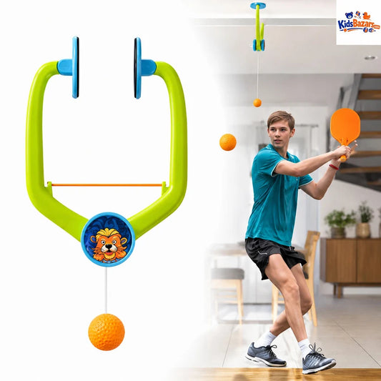 Indoor Hanging Table Tennis, Includes two paddles, balls, and a hanging mechanism to practice without a table
