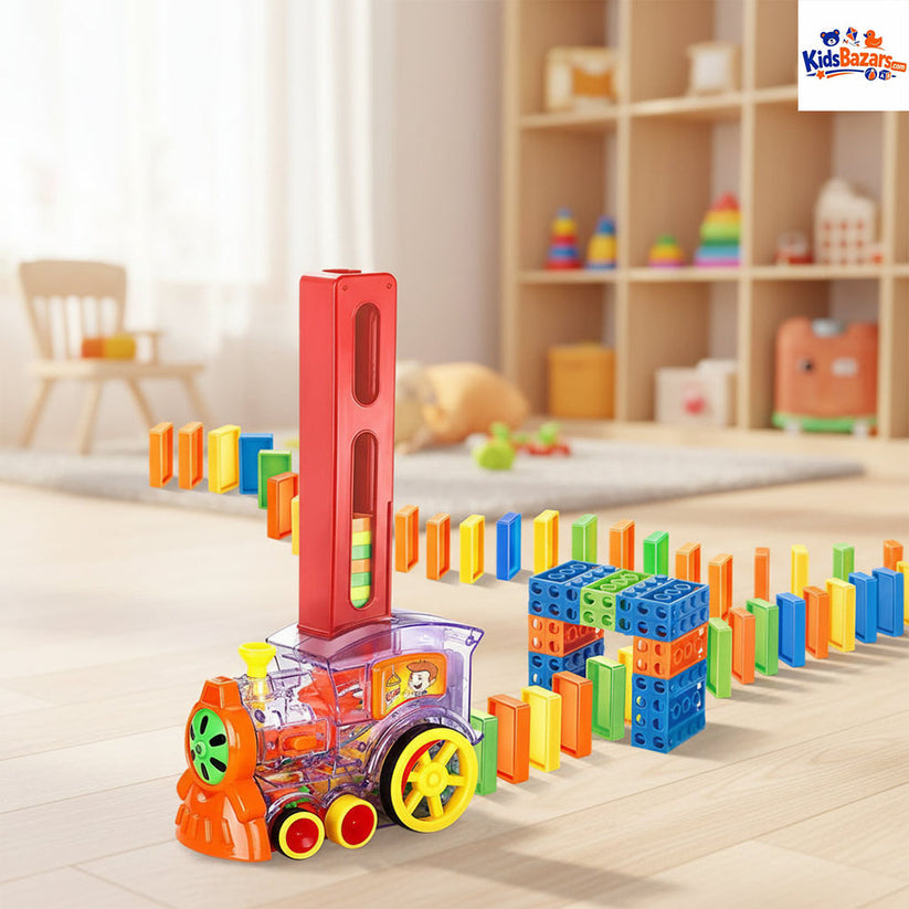 Kids Domino Train Car Set – Automatic Domino Laying Toy with Lights & Sound