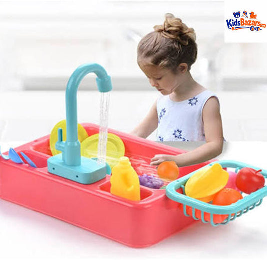 Kids Electric Kitchen Sink Toy Set – Real Water Dishwasher Playset for Children