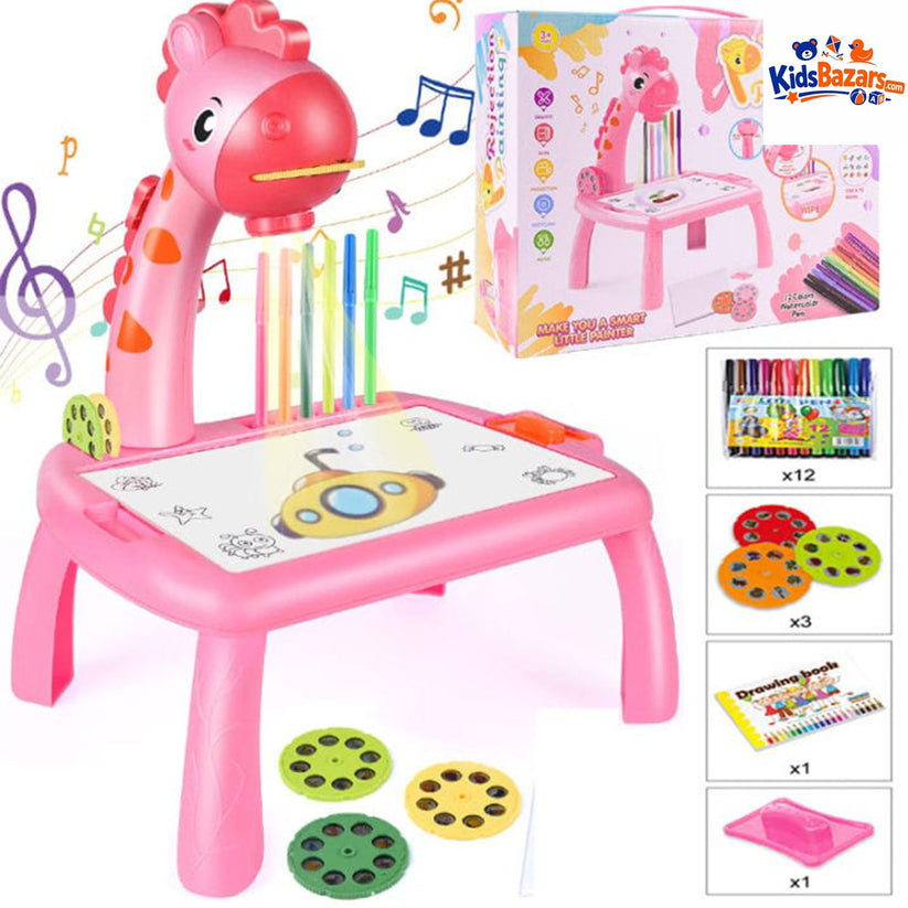 3 In 1 Kids Drawing Projector Table (Random Color)