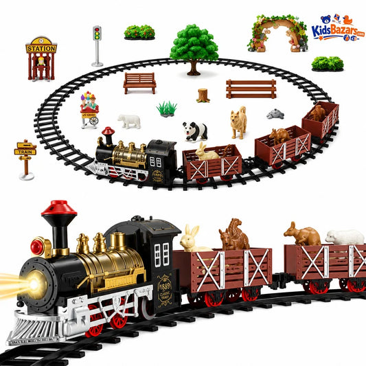 Kids Western Express Train Set Round Track – Light & Sound Toy for Children