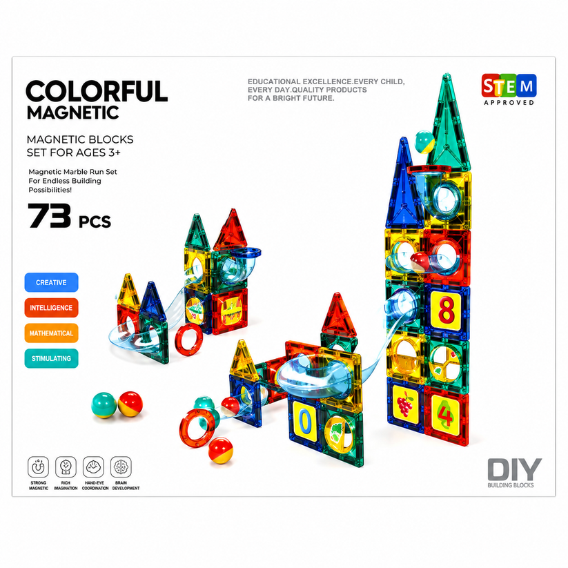 Magnetic Building Tiles Set (73 Pcs) | STEM Educational