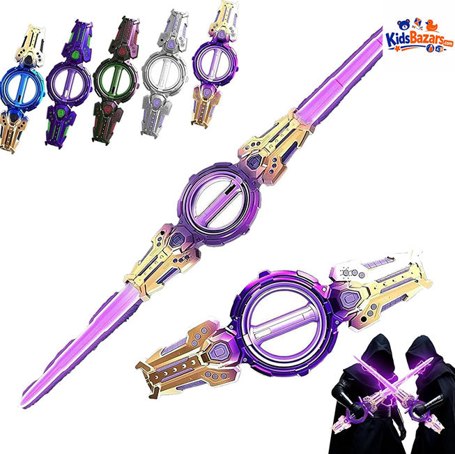 Rotatable Dual-Blade Sword Toy with Retractable Spin & LED Lights