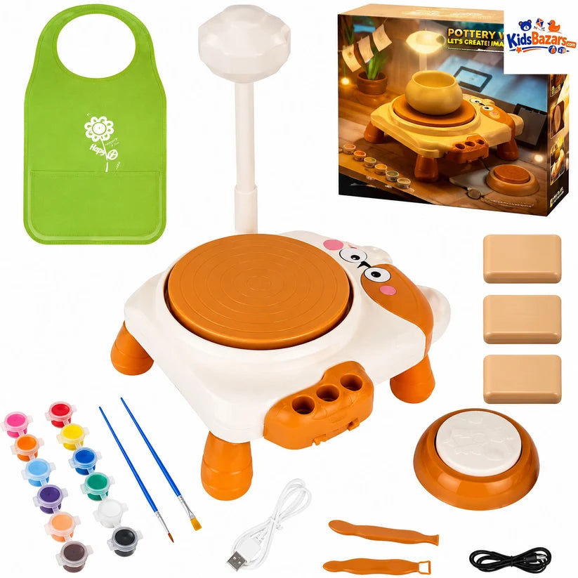 Skirfy Mini Pottery Wheel Machine Kit for Beginners Kids with Light,Electric Adjustable Speed,Clay Spinner DIY Tools for Art Craft,Toy