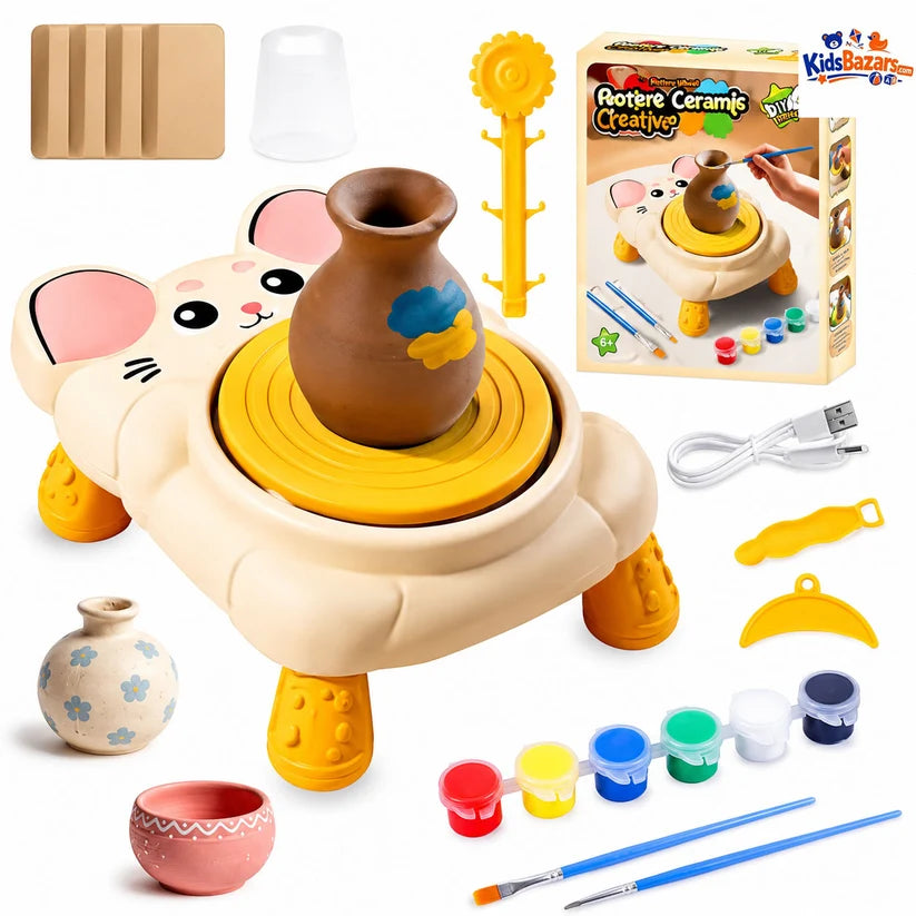Skirfy Mini Pottery Wheel Machine Kit for Beginners Kids with Light,Electric Adjustable Speed,Clay Spinner DIY Tools for Art Craft,Toy