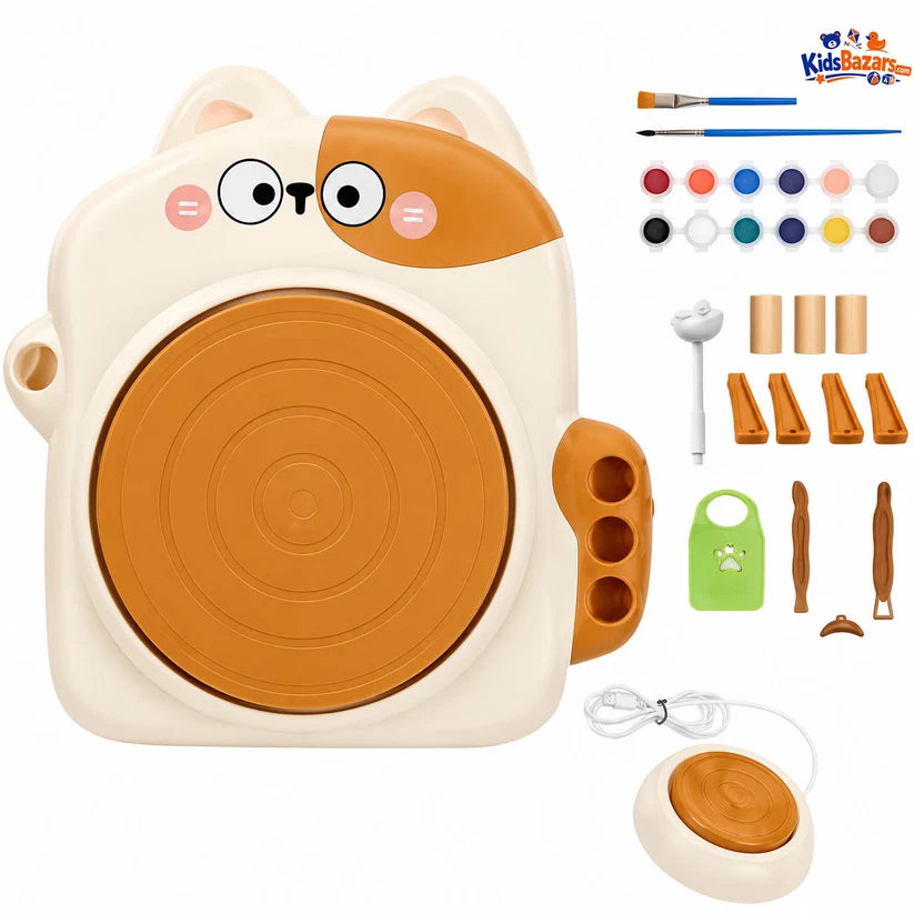 Skirfy Mini Pottery Wheel Machine Kit for Beginners Kids with Light,Electric Adjustable Speed,Clay Spinner DIY Tools for Art Craft,Toy