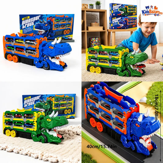 Urban Rail Track Toy Set for Boys, Transforming Dinosaur Truck Children's Toy, Includes 6 Vehicles, Ultimate Garage Playset, Suitable for Kids