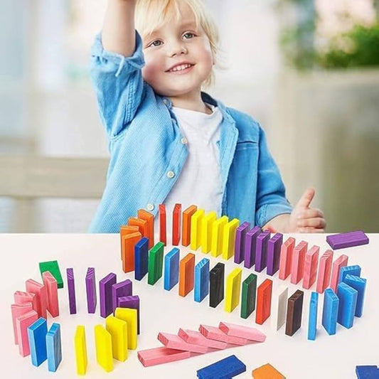 Wooden Dominos 100 Block – Educational Colorful Kids Learning Toy Set