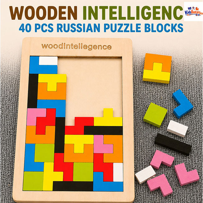Wooden Intelligence 40 Pcs Russian Puzzle Blocks