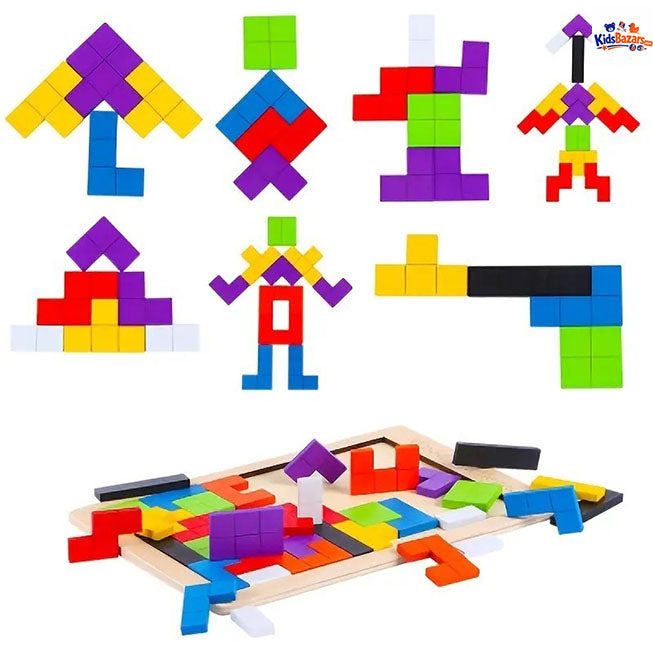 Wooden Intelligence 40 Pcs Russian Puzzle Blocks