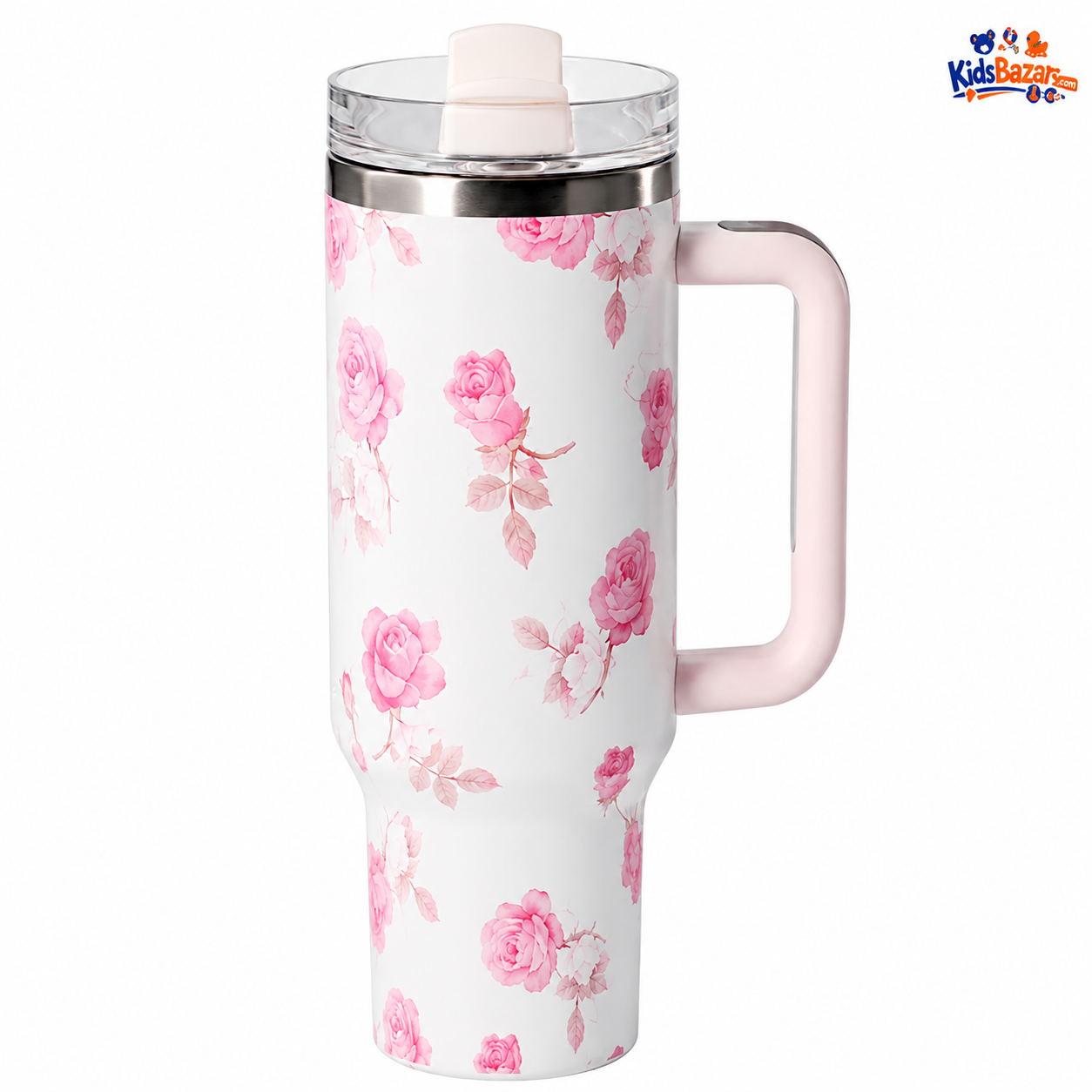 Smart Living Store Floral Insulated Tumbler 1200ml (40oz) with Handle & Straw | Double Wall Vacuum Stainless Steel | Leak-Proof Travel Mug